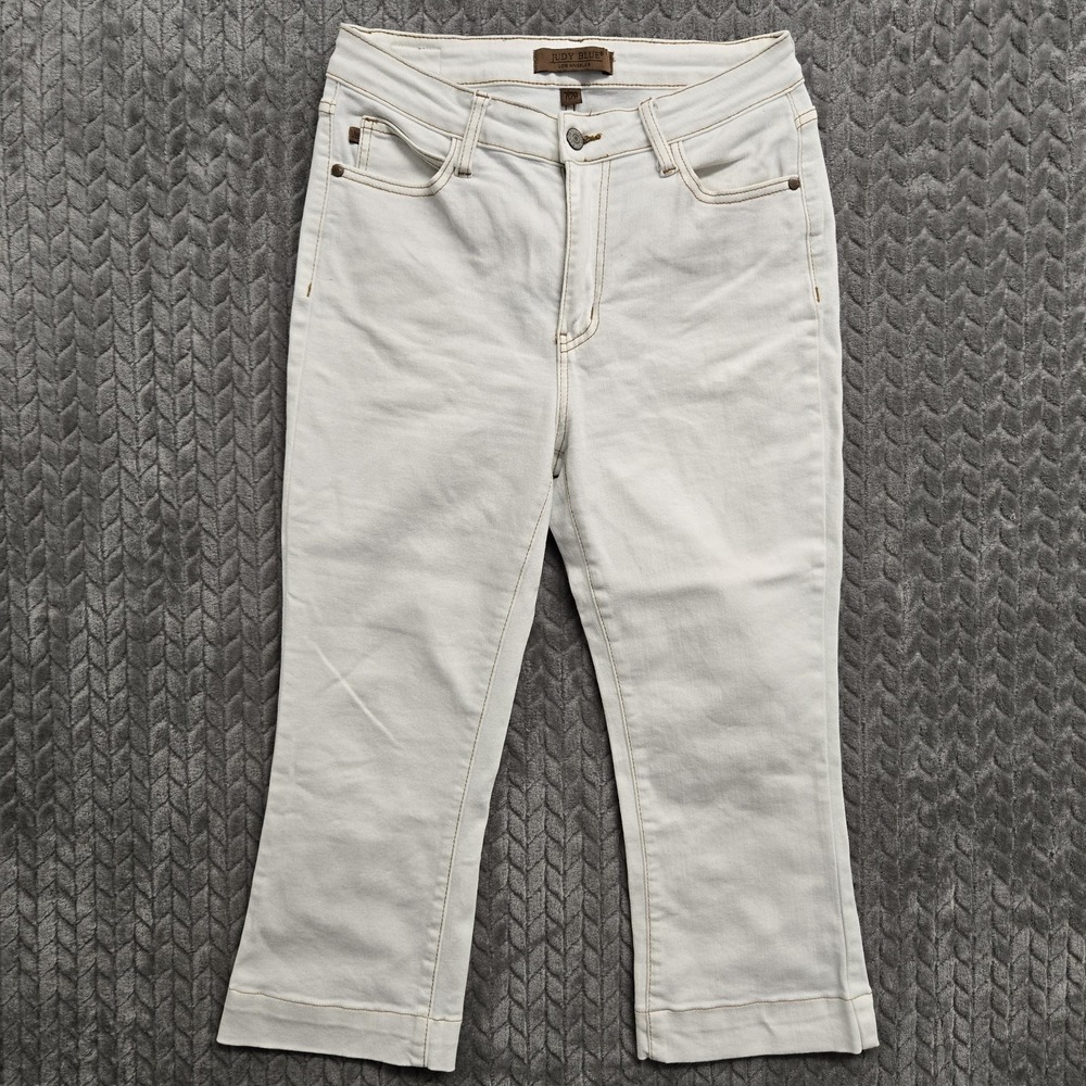 Judy Blue Jeans Womens 7/28 White High Rise Relaxed Crop Stretch JB88657